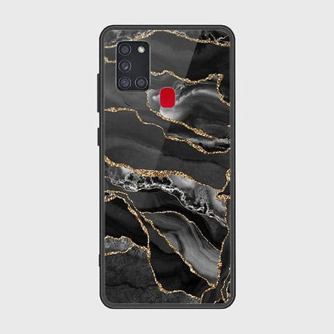 Samsung Galaxy A21s Cover - Black Marble Series - HQ Ultra Shine Premium Infinity Glass Soft Silicon Borders Case