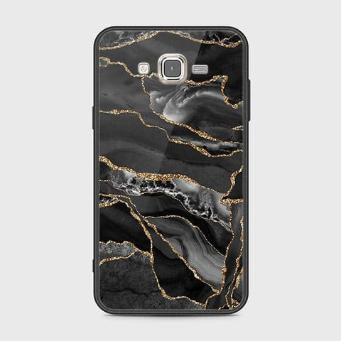 Samsung Galaxy J7 2015 Cover - Black Marble Series - HQ Ultra Shine Premium Infinity Glass Soft Silicon Borders Case