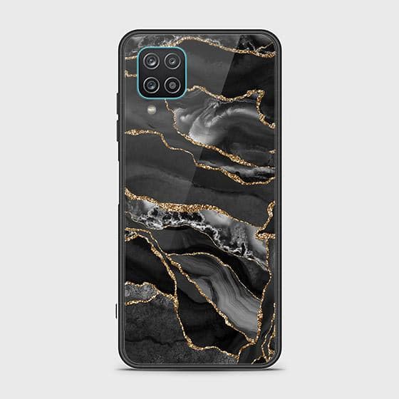 Samsung Galaxy A12 Cover - Black Marble Series - HQ Ultra Shine Premium Infinity Glass Soft Silicon Borders Case (Fast Delivery)(N)