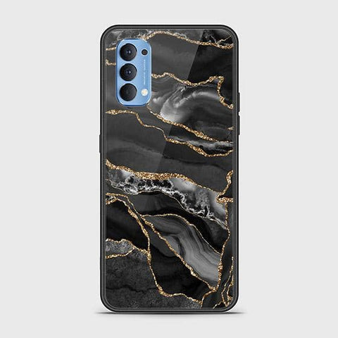 Oppo Reno 4 Cover - Black Marble Series - HQ Ultra Shine Premium Infinity Glass Soft Silicon Borders Case