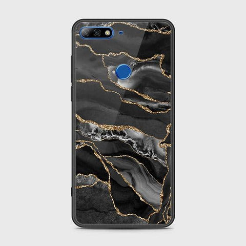 Huawei Y7 2018 Cover - Black Marble Series - HQ Ultra Shine Premium Infinity Glass Soft Silicon Borders Case
