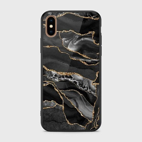 iPhone XS Cover - Black Marble Series - HQ Ultra Shine Premium Infinity Glass Soft Silicon Borders Case