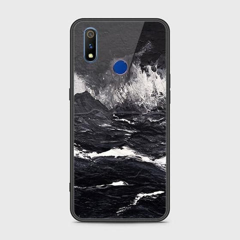 Realme 3 Cover - Black Marble Series - HQ Ultra Shine Premium Infinity Glass Soft Silicon Borders Case