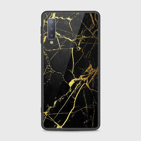 Samsung Galaxy A7 2018 Cover - Black Marble Series - HQ Ultra Shine Premium Infinity Glass Soft Silicon Borders Case