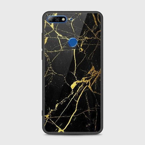 Huawei Y7 2018 Cover - Black Marble Series - HQ Ultra Shine Premium Infinity Glass Soft Silicon Borders Case