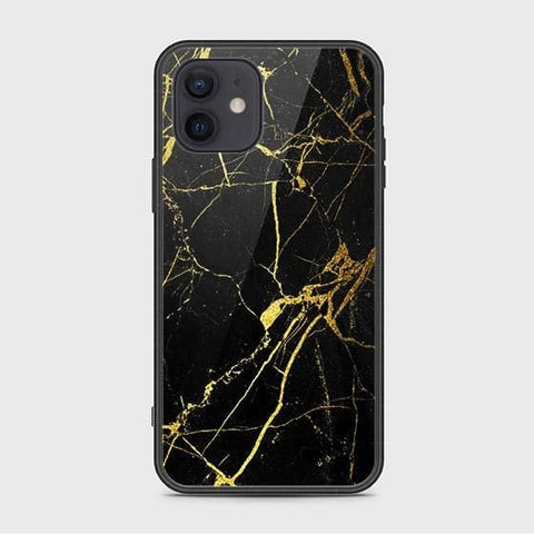 iPhone 12 Mini Cover - Black Marble Series - HQ Ultra Shine Premium Infinity Glass Soft Silicon Borders Case