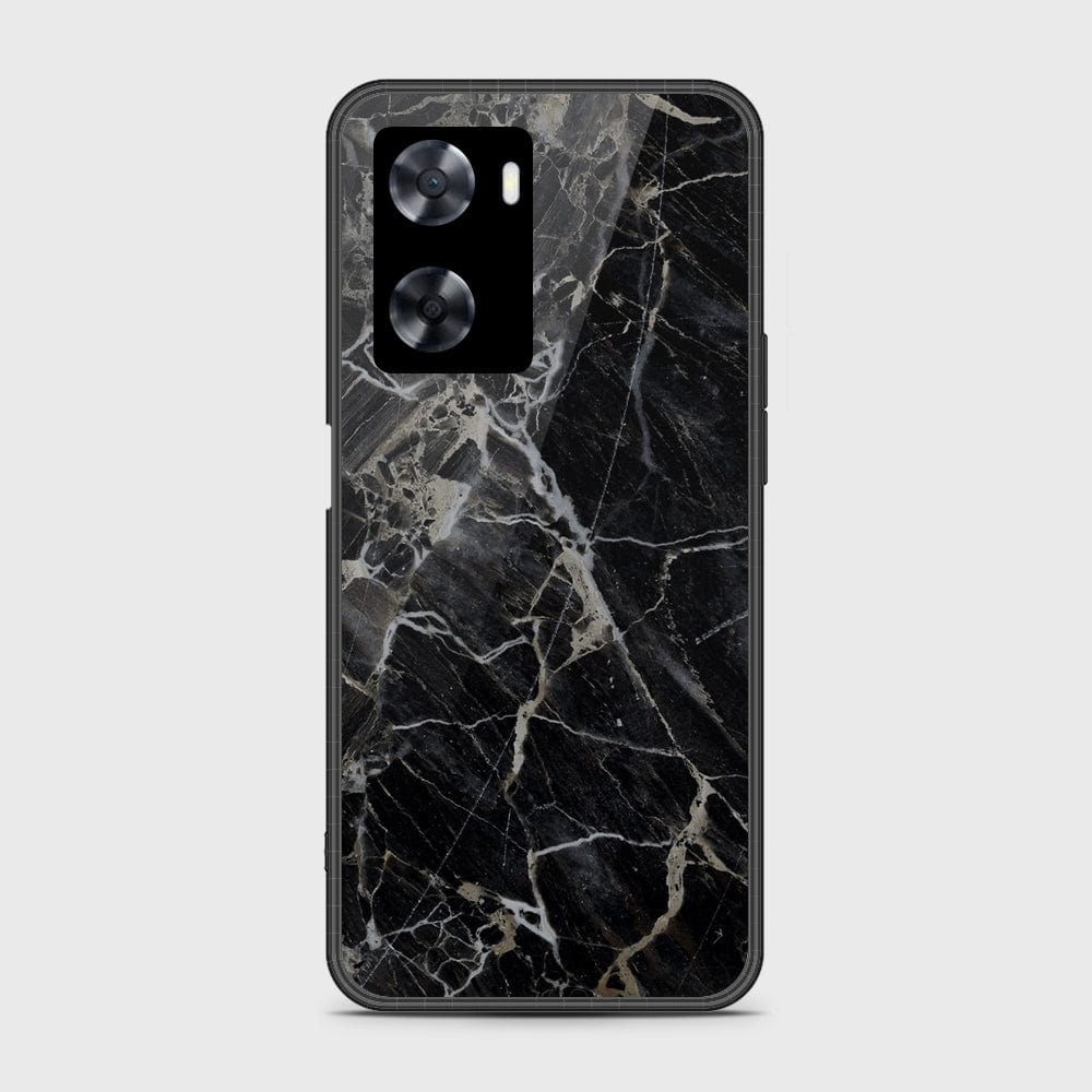 Oppo A57 4G 2022 Cover- Black Marble Series - HQ Ultra Shine Premium Infinity Glass Soft Silicon Borders Case