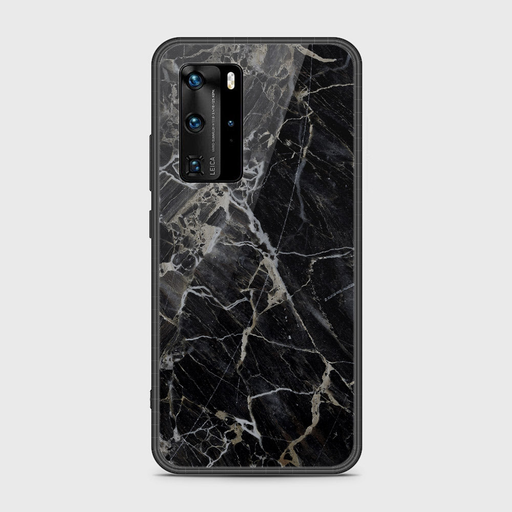 Huawei P40 Pro Cover- Black Marble Series - HQ Ultra Shine Premium Infinity Glass Soft Silicon Borders Case