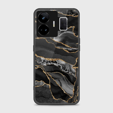 Realme GT3 Cover- Black Marble Series - HQ Ultra Shine Premium Infinity Glass Soft Silicon Borders Case