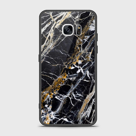 Samsung Galaxy S7 Edge Cover- Black Marble Series - HQ Ultra Shine Premium Infinity Glass Soft Silicon Borders Case