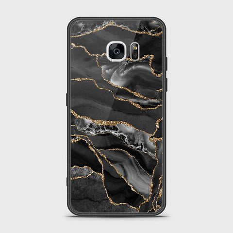 Samsung Galaxy S7 Edge Cover- Black Marble Series - HQ Ultra Shine Premium Infinity Glass Soft Silicon Borders Case