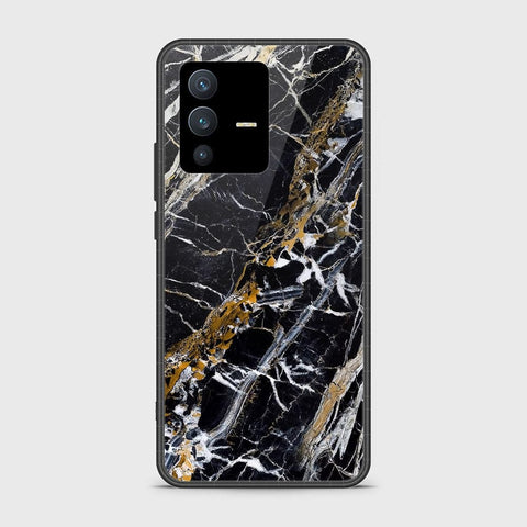 Vivo V23 5G Cover - Black Marble Series - HQ Ultra Shine Premium Infinity Glass Soft Silicon Borders Case