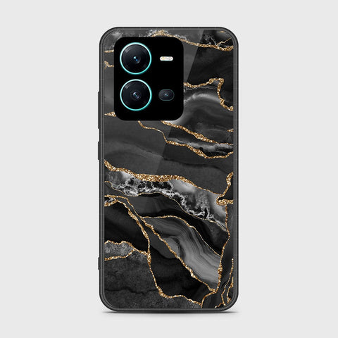 Vivo V25 5G Cover- Black Marble Series - HQ Ultra Shine Premium Infinity Glass Soft Silicon Borders Case