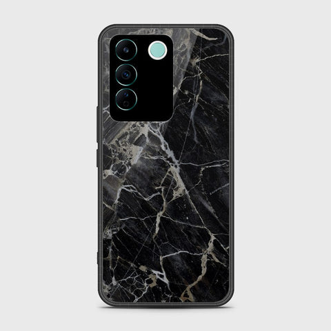 Vivo V27e Cover- Black Marble Series - HQ Ultra Shine Premium Infinity Glass Soft Silicon Borders Case