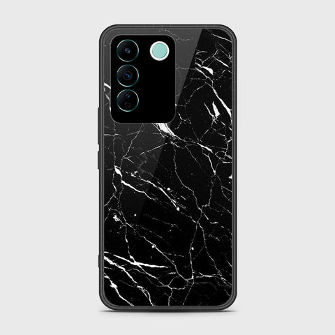 Vivo V27e Cover- Black Marble Series - HQ Ultra Shine Premium Infinity Glass Soft Silicon Borders Case
