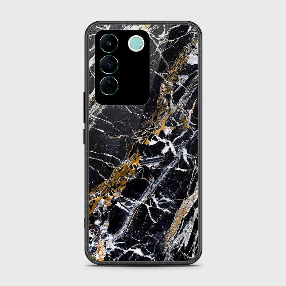 Vivo V27e Cover- Black Marble Series - HQ Ultra Shine Premium Infinity Glass Soft Silicon Borders Case (Fast Delivery) (H)