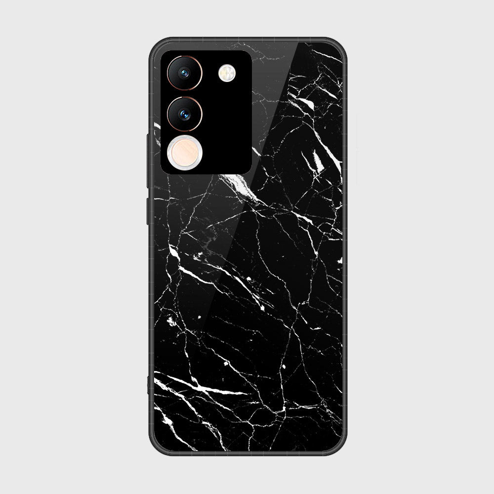 vivo V29e Cover- Black Marble Series - HQ Ultra Shine Premium Infinity Glass Soft Silicon Borders Case