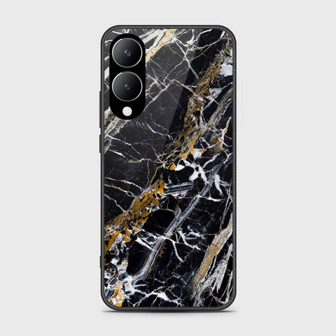 Vivo Y17s Cover- Black Marble Series - HQ Ultra Shine Premium Infinity Glass Soft Silicon Borders Case