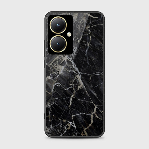 Vivo Y35m Plus Cover- Black Marble Series - HQ Ultra Shine Premium Infinity Glass Soft Silicon Borders Case