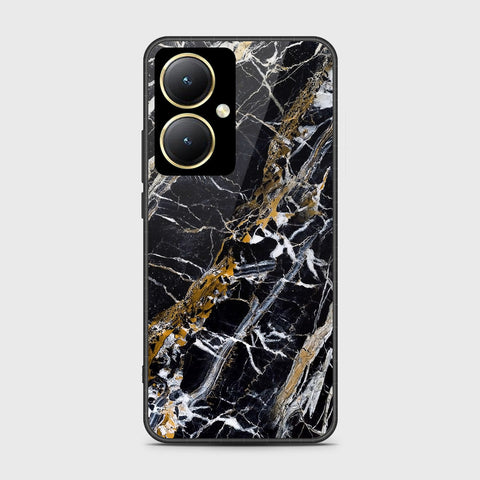 Vivo Y35m Plus Cover- Black Marble Series - HQ Ultra Shine Premium Infinity Glass Soft Silicon Borders Case