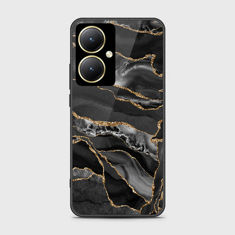 Vivo Y35m Plus Cover- Black Marble Series - HQ Ultra Shine Premium Infinity Glass Soft Silicon Borders Case