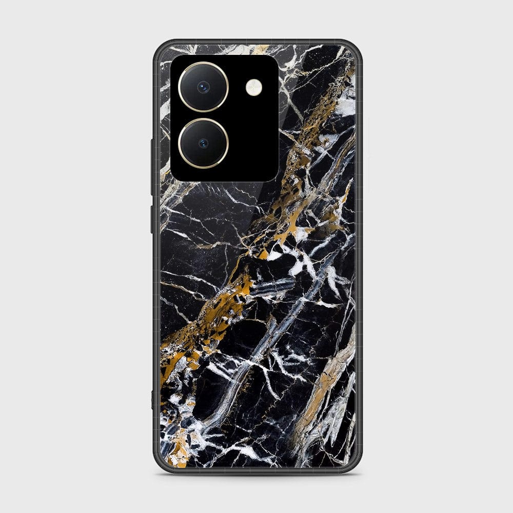 Vivo Y36 4G Cover- Black Marble Series - HQ Ultra Shine Premium Infinity Glass Soft Silicon Borders Case (Fast Delivery)