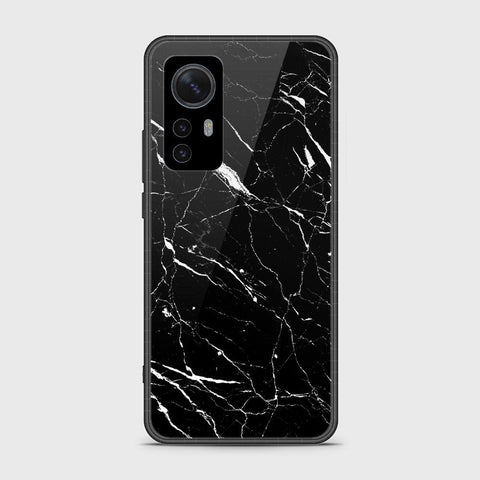 Xiaomi 12 Cover- Black Marble Series - HQ Ultra Shine Premium Infinity Glass Soft Silicon Borders Case