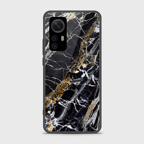 Xiaomi 12 Cover- Black Marble Series - HQ Ultra Shine Premium Infinity Glass Soft Silicon Borders Case