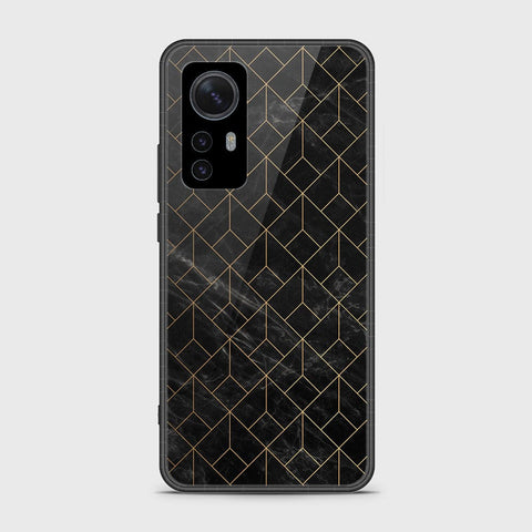 Xiaomi 12 Cover- Black Marble Series - HQ Ultra Shine Premium Infinity Glass Soft Silicon Borders Case