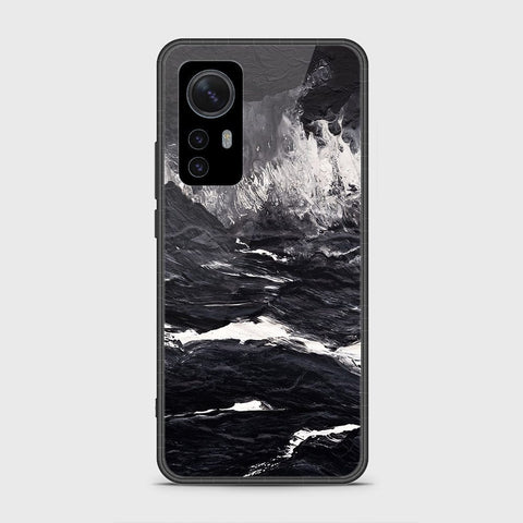 Xiaomi 12 Cover- Black Marble Series - HQ Ultra Shine Premium Infinity Glass Soft Silicon Borders Case