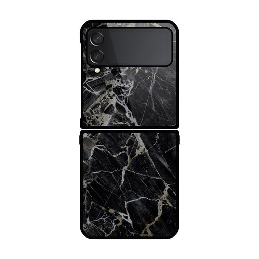 Samsung Galaxy Z Flip 4 5G Cover- Black Marble Series - HQ Premium Shine Durable Shatterproof Case - Soft Silicon Borders