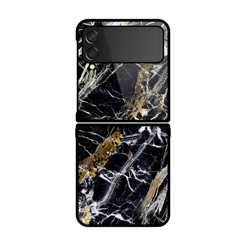 Samsung Galaxy Z Flip 4 5G Cover- Black Marble Series - HQ Premium Shine Durable Shatterproof Case - Soft Silicon Borders