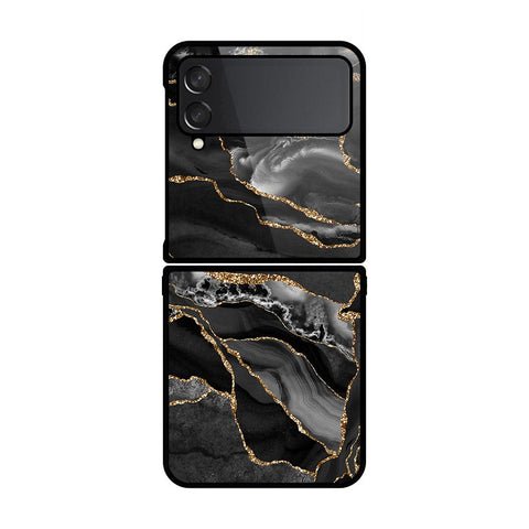 Samsung Galaxy Z Flip 4 5G Cover- Black Marble Series - HQ Premium Shine Durable Shatterproof Case - Soft Silicon Borders