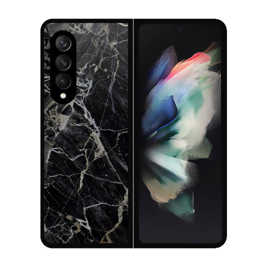 Samsung Galaxy Z Fold 3 5G Cover- Black Marble Series - HQ Premium Shine Durable Shatterproof Case - Soft Silicon Borders