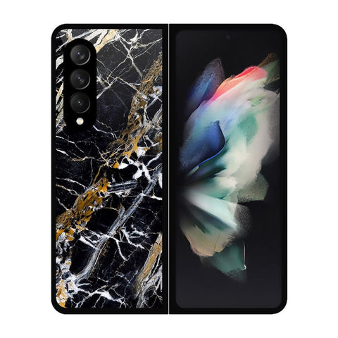 Samsung Galaxy Z Fold 3 5G Cover- Black Marble Series - HQ Premium Shine Durable Shatterproof Case - Soft Silicon Borders