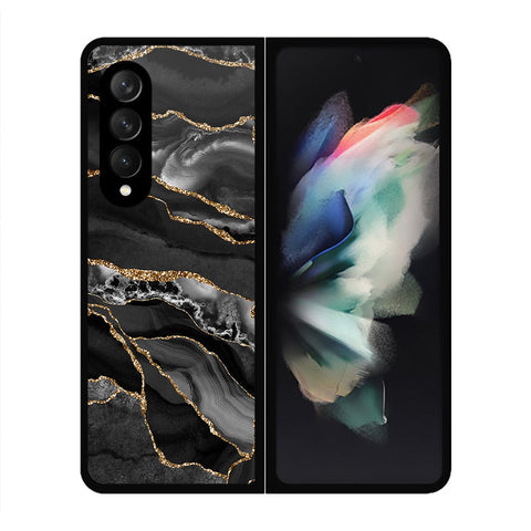 Samsung Galaxy Z Fold 3 5G Cover- Black Marble Series - HQ Premium Shine Durable Shatterproof Case - Soft Silicon Borders