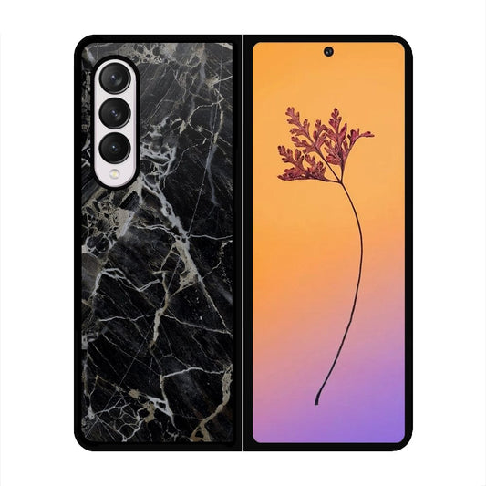 Samsung Galaxy Z Fold 4 5G Cover - Black Marble Series - HQ Premium Shine Durable Shatterproof Case - Soft Silicon Borders