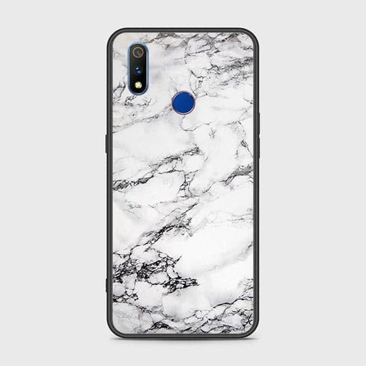 Realme 3 Cover - White Marble Series - HQ Ultra Shine Premium Infinity Glass Soft Silicon Borders Case