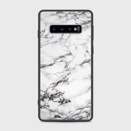 Samsung Galaxy S10 Cover - White Marble Series - HQ Ultra Shine Premium Infinity Glass Soft Silicon Borders Case
