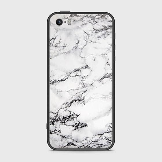 iPhone SE Cover - White Marble Series - HQ Ultra Shine Premium Infinity Glass Soft Silicon Borders Case