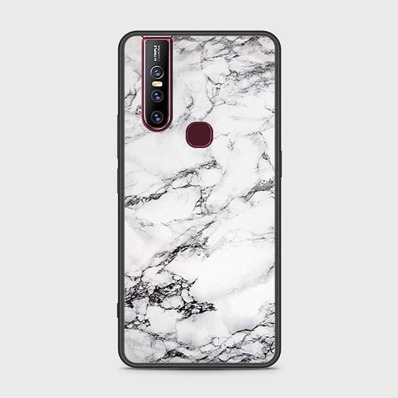 Vivo V15 Cover - White Marble Series - HQ Ultra Shine Premium Infinity Glass Soft Silicon Borders Case