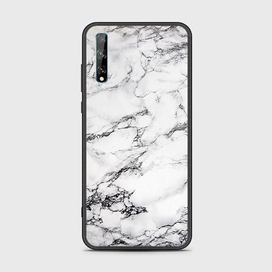 Huawei P Smart S Cover - White Marble Series - HQ Ultra Shine Premium Infinity Glass Soft Silicon Borders Case