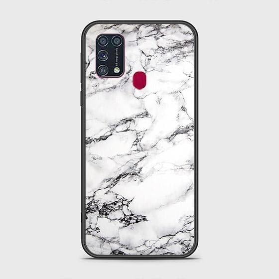 Samsung Galaxy M31 Cover - White Marble Series - HQ Ultra Shine Premium Infinity Glass Soft Silicon Borders Case