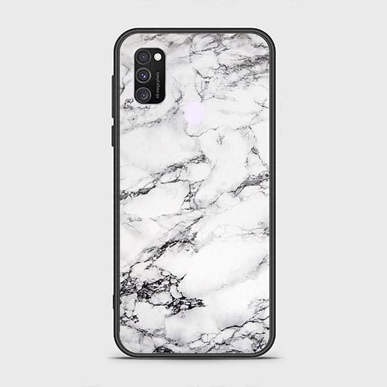 Samsung Galaxy M30s Cover - White Marble Series - HQ Ultra Shine Premium Infinity Glass Soft Silicon Borders Case