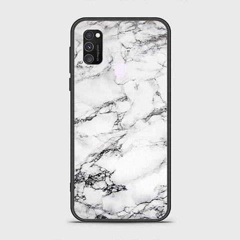 Samsung Galaxy M30s Cover - White Marble Series - HQ Ultra Shine Premium Infinity Glass Soft Silicon Borders Case