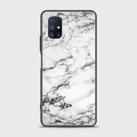 Samsung Galaxy M51 Cover - White Marble Series - HQ Ultra Shine Premium Infinity Glass Soft Silicon Borders Case