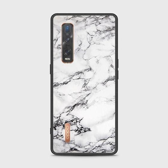 Oppo Find X2 Pro Cover - White Marble Series - HQ Ultra Shine Premium Infinity Glass Soft Silicon Borders Case