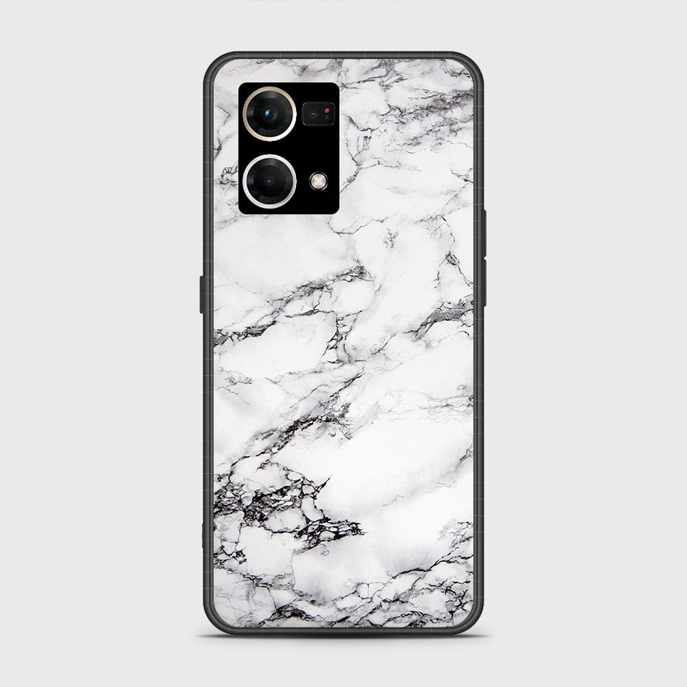 Oppo Reno 8 4G Cover - White Marble Series - HQ Ultra Shine Premium Infinity Glass Soft Silicon Borders Case