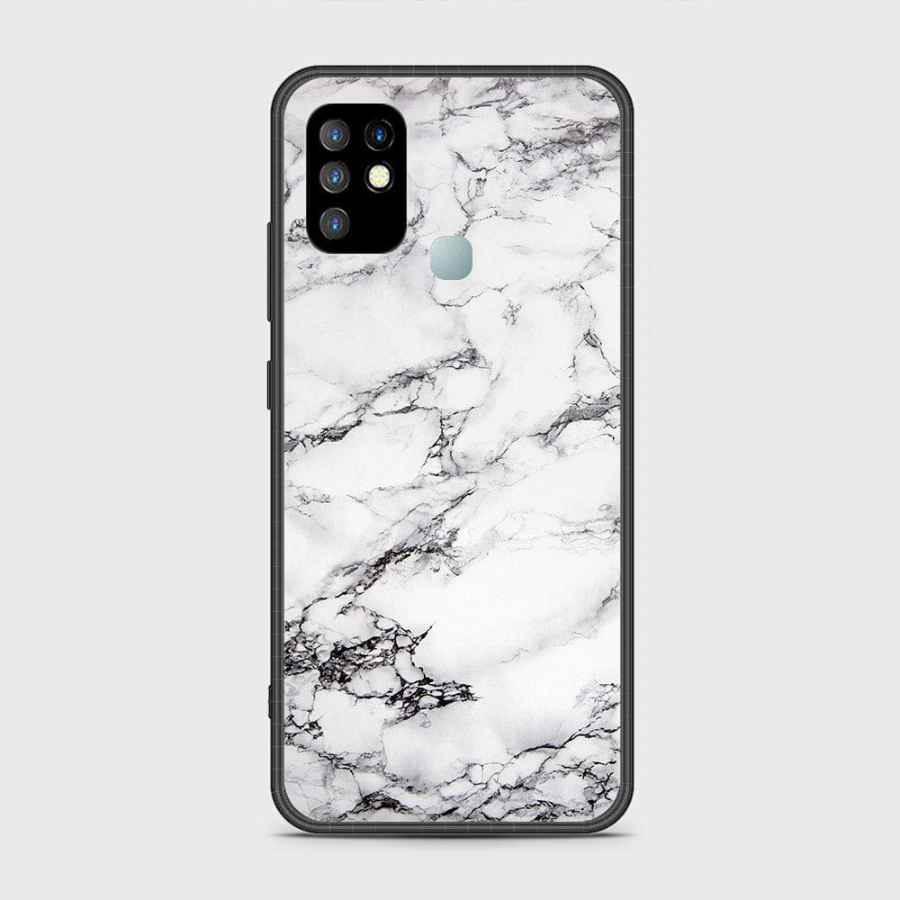 Infinix Hot 10 Cover- White Marble Series - HQ Ultra Shine Premium Infinity Glass Soft Silicon Borders Case