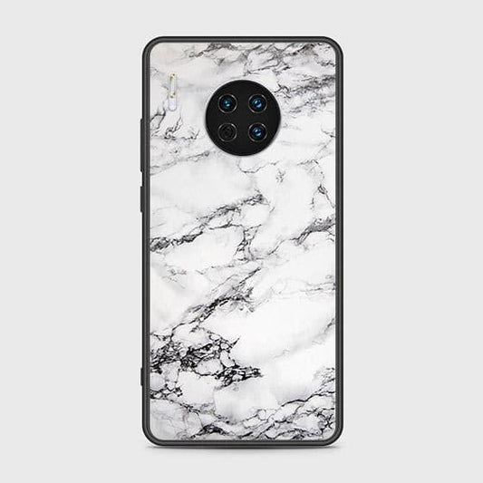 Huawei Mate 30 Cover - White Marble Series - HQ Ultra Shine Premium Infinity Glass Soft Silicon Borders Case